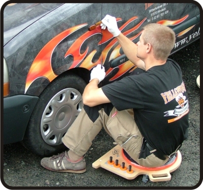 LowRider car wrapping workshop stool